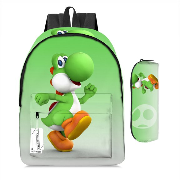 3D Green Dinosaur School Backpack Sets – 2PCS Plumber Super Brothers Video Game Character Bookbag Set – Fun Travel Backpacks for Students