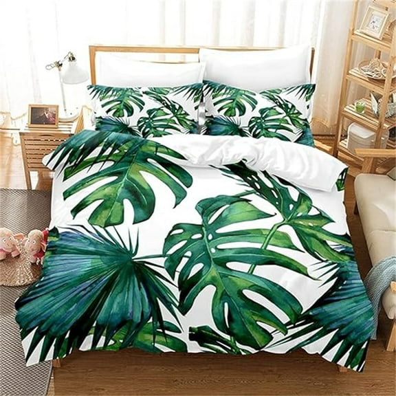 3D Green Leaves Printed Quilt Cover Set Home Textiles Bedclothes Newly Fashion,King (90"x104")