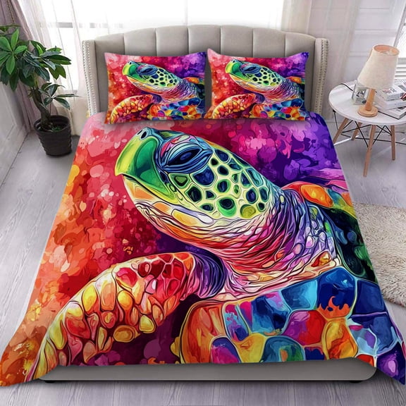 3D Green Sea Turtle Duvet Cover Set – 3 Pieces Ocean Animal Bedding, Soft Comforter Set with Pillowcases for Kids