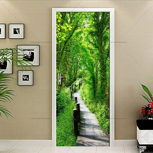 3D Green Vegetation Door Sticker Old Door Renovation Decorative ...