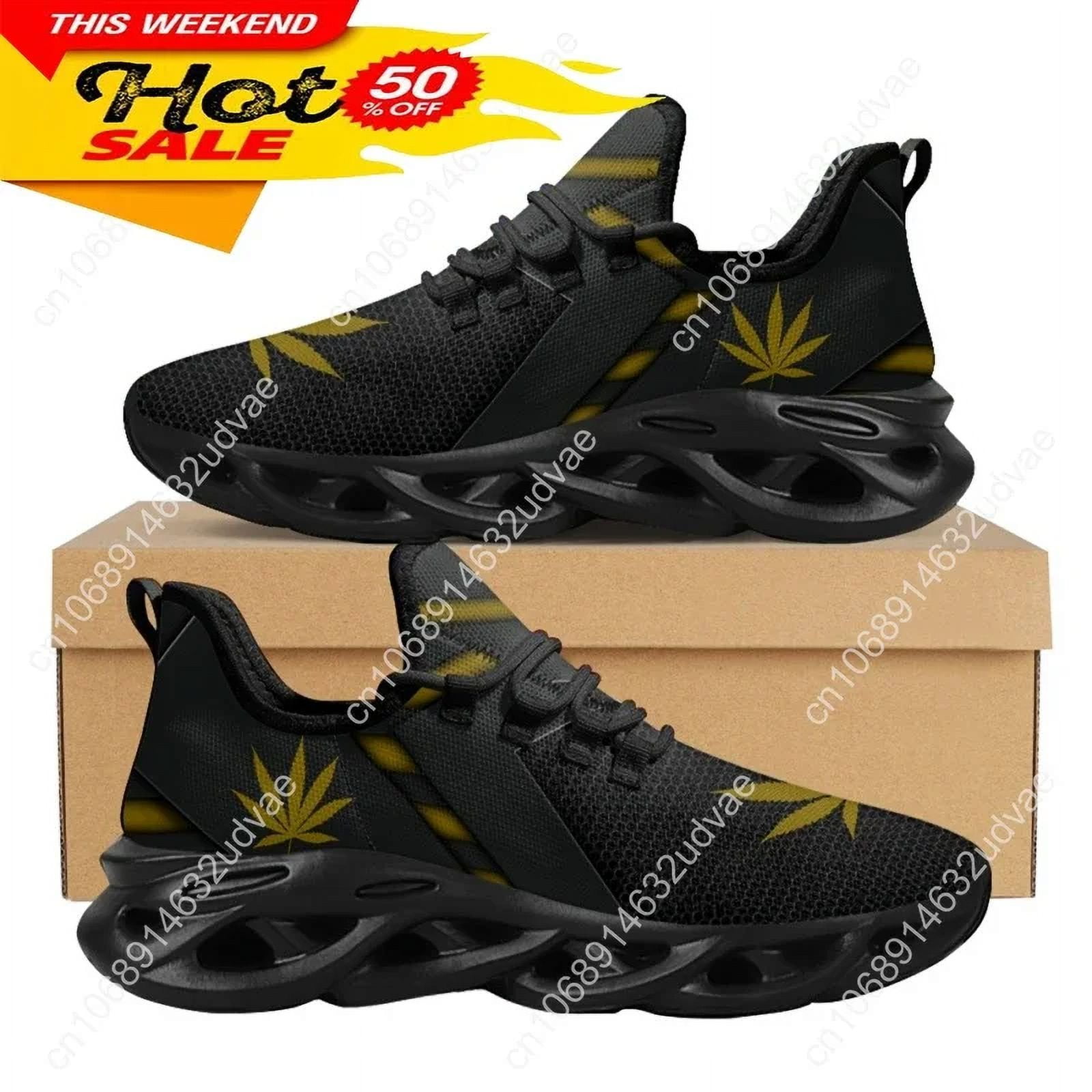 3D Green Weed Leaves Printing Athletic Shoes for Women Breathable Lace