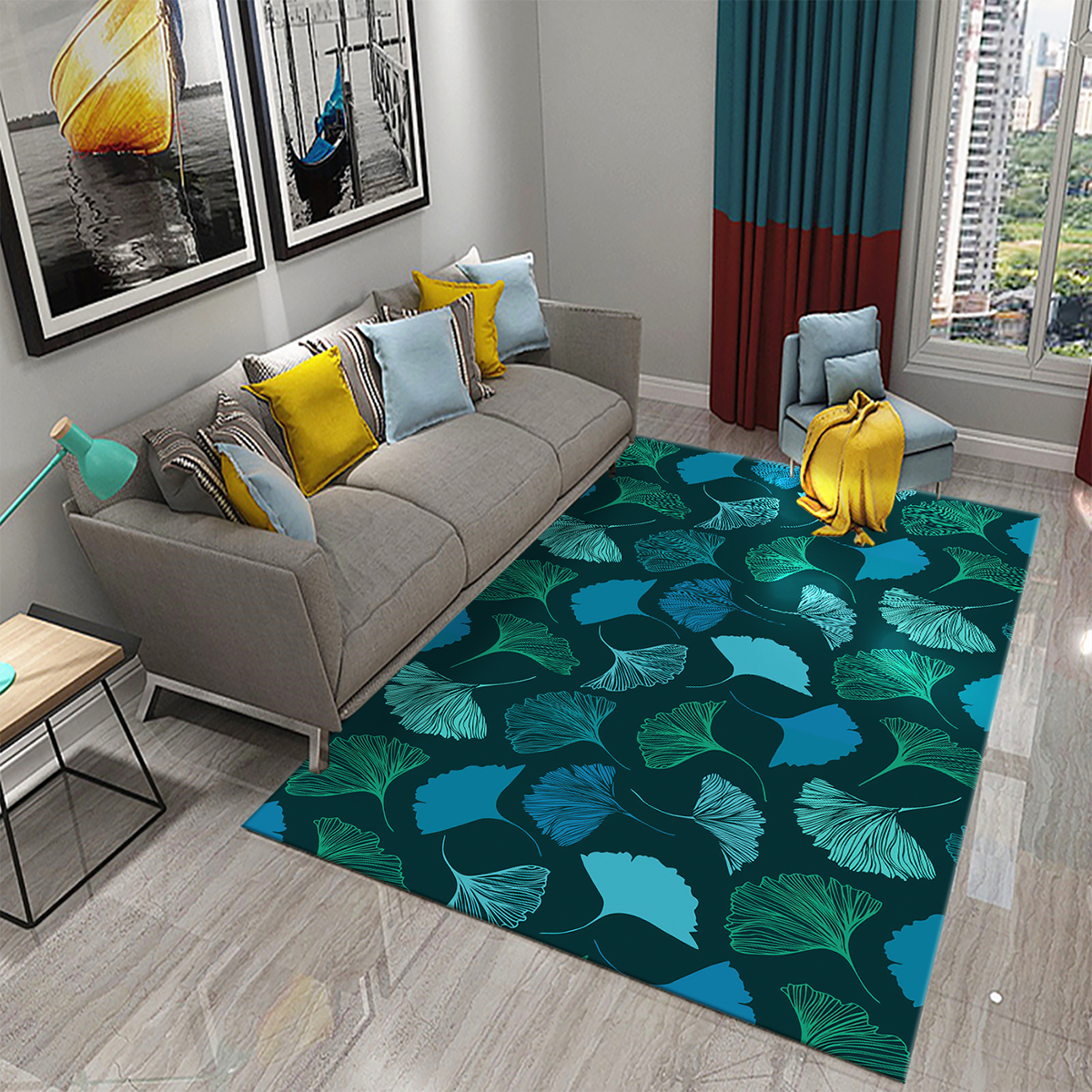 3D Green Yellow Ginkgo Leaf Carpet for Bedroom Living Room Entrance
