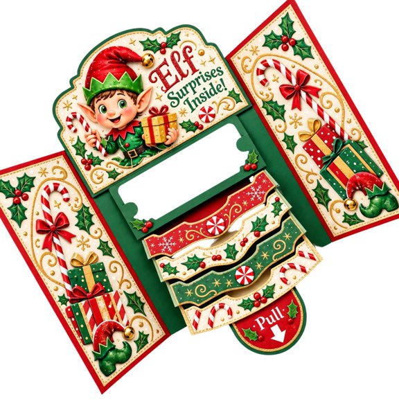 3D Greeting Card for Store-Value Cards and Small Cash Cards, with Opening Side Panels for Christmas Presents and Greetings