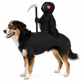 3D Grim Reaper Rider Pet Costume for Dogs and Cats, Funny Halloween Cosplay Outfit with Adjustable Magic Tape, Small to Large Pet Party, Parade and Photo Costume