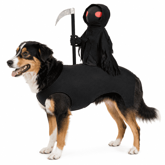 3D Grim Reaper Rider Pet Costume for Dogs and Cats, Funny Halloween Cosplay Outfit with Adjustable Magic Tape, Small to Large Pet Party, Parade and Photo Costume