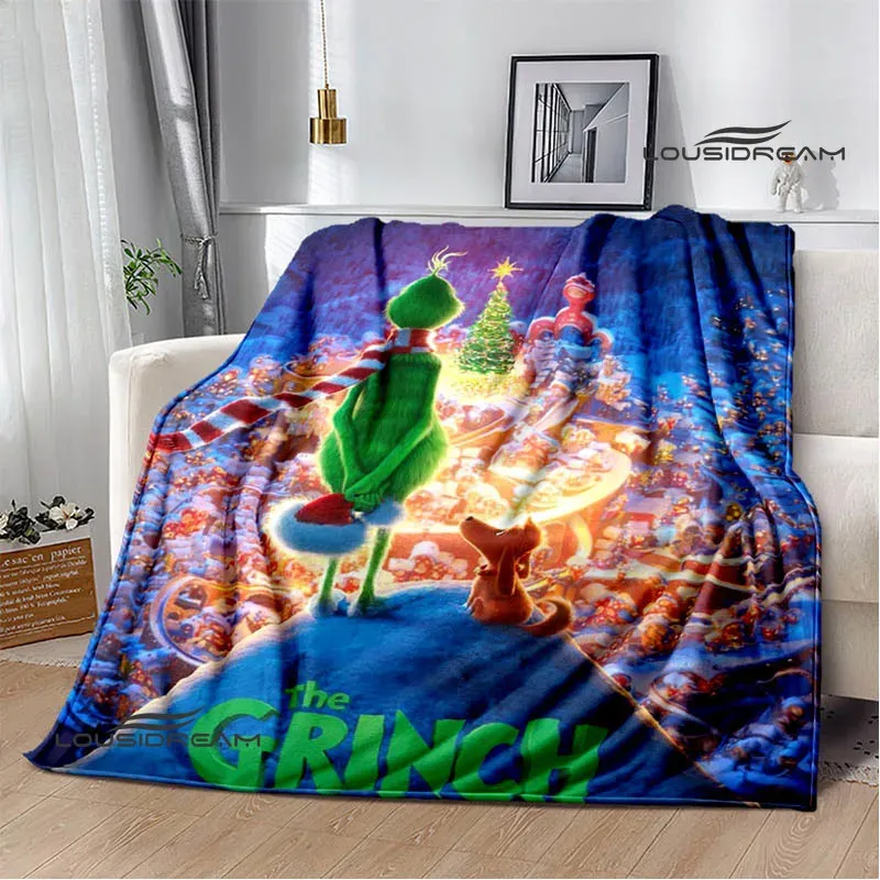 3D Grinchs Cartoon Printed Blanket Picnic Blankets Flange Warm Blanket