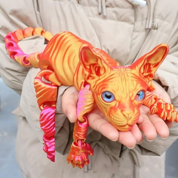 3D Guardian Cat, 3D Printed Animals Hairless Cat, Colorful Life-Scale Realistic Flexible Articulated Joints Animal Figurine Office Home Decor Cats Lover Gifts for Women