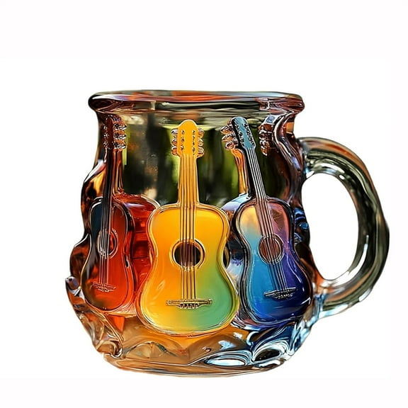 3D Guitar Art Glass Coffee Mug Musical Gift Novelty Painted Cup for Music Teachers Enthusiasts 4.92x3.54x3.54 inch