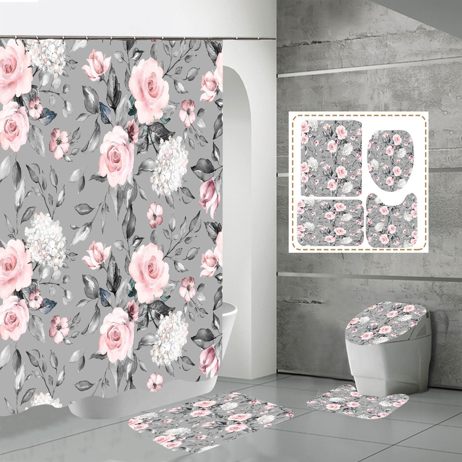 3D H.D Digital Flower Print Water.proof Shower Curtain For Dry Wet