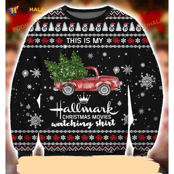 3D Hallmark Christmas Movies Pattern 3D Christmas Funny Ugly Sweater ...