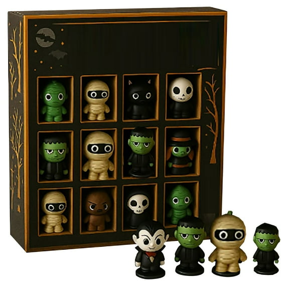 3D Halloween Advent Calendar 2025 - Skeleton Green-Faced Knight Bandaged Mummy | 12Day Advent Calendar - with Random Fixed Figures Vacation Advent Calendar (1Set 12Pcs)