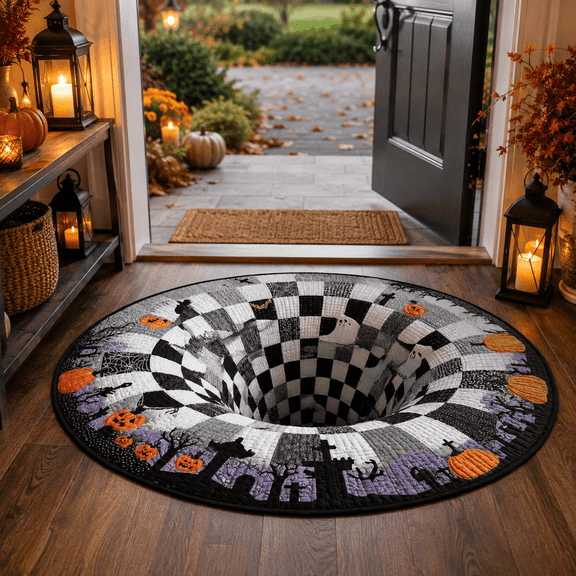 3D Halloween Area Rug, Halloween Optical Illusion Area Rug, Optical Illusion with Depth Pattern, Non-Slip Soft Fabric