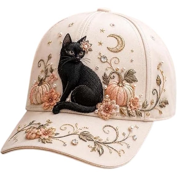 3D Halloween Baseball Cap, Washed Adjustable Dad Hat, Pumpkin Ghost Embroidery Cotton Fall Hat Gift for Men Women