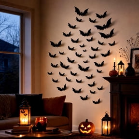 3D Halloween Bat Wall Stickers, PVC Black Bat Decorations | Foldable 3D PVC bats, adhesive wall decals, DIY Halloween decor for walls, windows, doors, parties & home decoration
