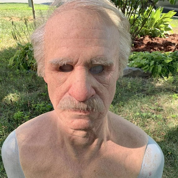 3D Halloween Costume Latex Mask Horror Party Elderly Man Supersoft Old Man Adult Realistic Wig Grandfather Head Cover Mask