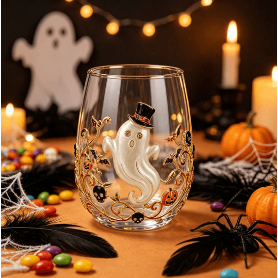 3D Halloween Decorative Glass Cup, 12 oz Clear Drinkware with Enamel ...