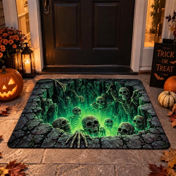 3D Halloween Door Mat, Halloween 3D Rugs Optical Illusion, Crystal Velvet Material with A Non-Slip Dotted Backing, Suitable for Indoor and Outdoor Room Decor