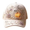 thumbnail image 1 of 3D Halloween Embroidered Baseball Cap, Pumpkin Ghost Embroidery Cotton Fall Hat for Women, Adjustable Baseball Cap for Fall Halloween Party Gift(Ghost), 1 of 6