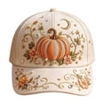 thumbnail image 1 of 3D Halloween Embroidered Baseball Cap, Pumpkin Ghost Embroidery Cotton Fall Hat for Women, Adjustable Baseball Cap for Fall Halloween Party Gift(Pumpkin), 1 of 6