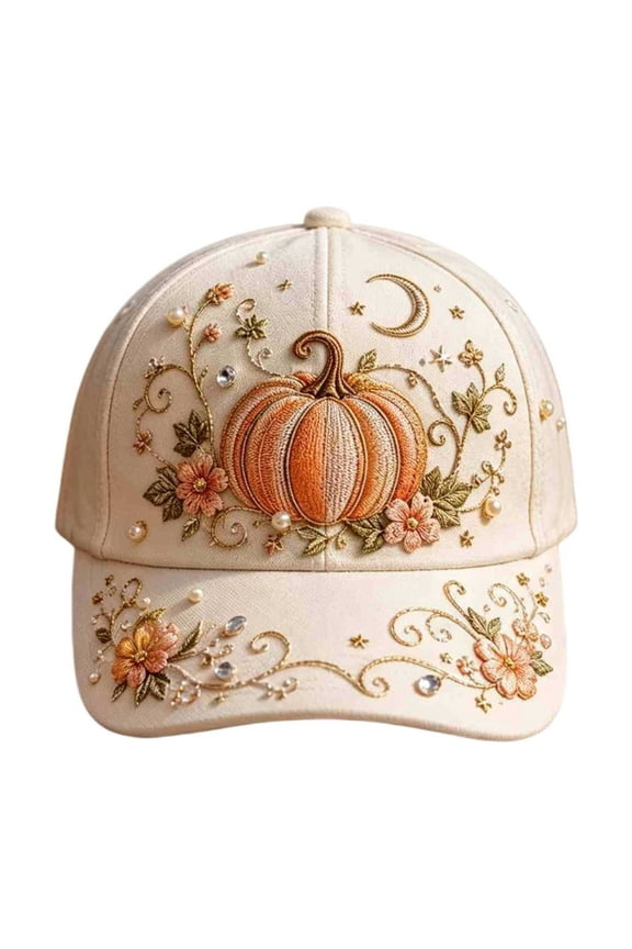 3D Halloween Embroidered Baseball Cap, Pumpkin Ghost Embroidery Cotton Fall Hat for Women, Adjustable Baseball Cap for Fall Halloween Party Gift(Pumpkin)