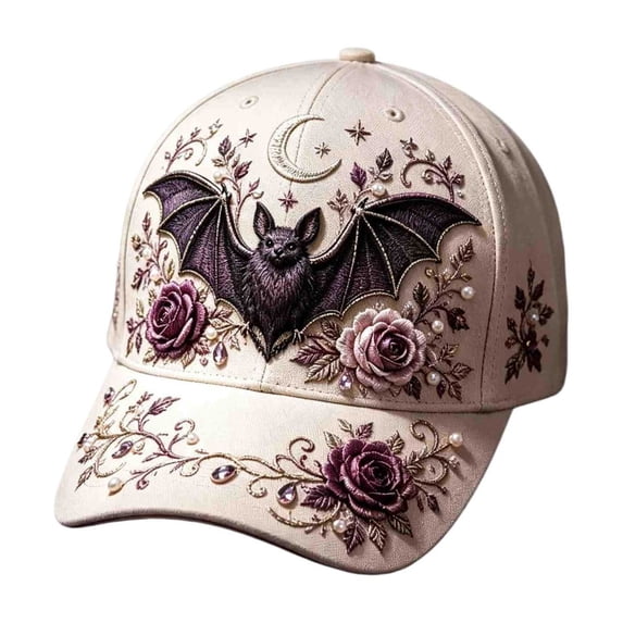 3D Halloween Embroidered Baseball Cap, Pumpkin Ghost Embroidery Cotton Fall Hat for Women, Adjustable Baseball Cap for Fall Halloween Party Gift(Bat)