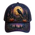 thumbnail image 1 of 3D Halloween Embroidered Baseball Cap,Raven Pumpkin Forest Moon Design Adjustable Sun Hat for Unisex,for Fall Halloween Holiday Party Outdoor Daily Wear, 1 of 4