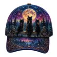 thumbnail image 1 of 3D Halloween Embroidered Baseball Cap,Three Black Cat Fence Moon Design Adjustable Sun Hat for Unisex,for Fall Halloween Holiday Party Outdoor Daily Wear, 1 of 4