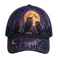 thumbnail image 1 of 3D Halloween Embroidered Baseball Cap,Three Owl Night Sky Design Adjustable Sun Hat for Unisex,for Fall Halloween Holiday Party Outdoor Daily Wear, 1 of 4
