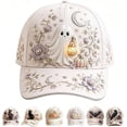thumbnail image 1 of 3D Halloween Embroidered Baseball Cap for Women, Washed Cotton Halloween Hat with Witch Pumpkin Design, Adjustable Baseball Cap for Fall Halloween Party Gift (Pumpkin Moon), 1 of 8