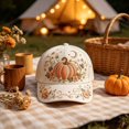 thumbnail image 1 of 3D Halloween Embroidered Baseball Cap for Women Washed Cotton Hat with Pumpkin Ghost Embroidery for Women Gift (Pumpkin), 1 of 8