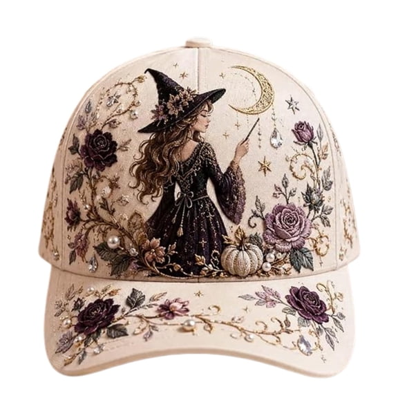 3D Halloween Embroidered Baseball Cap for Women, Washed Cotton Hat with Pumpkin Ghost Embroidery