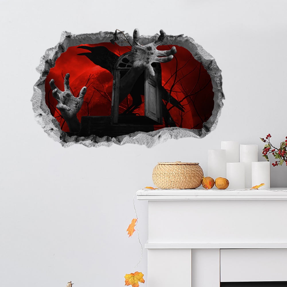 3D Halloween Floor Wall Ceiling Stickers Scary Skeleton Zombie Wall Decals Removable Art Murals