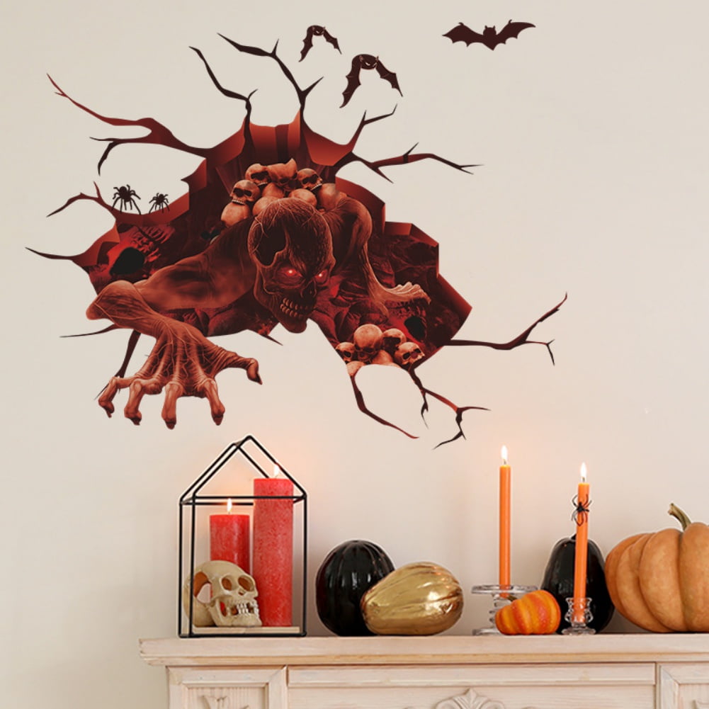 3D Halloween Floor Wall Ceiling Stickers Scary Skeleton Zombie Wall