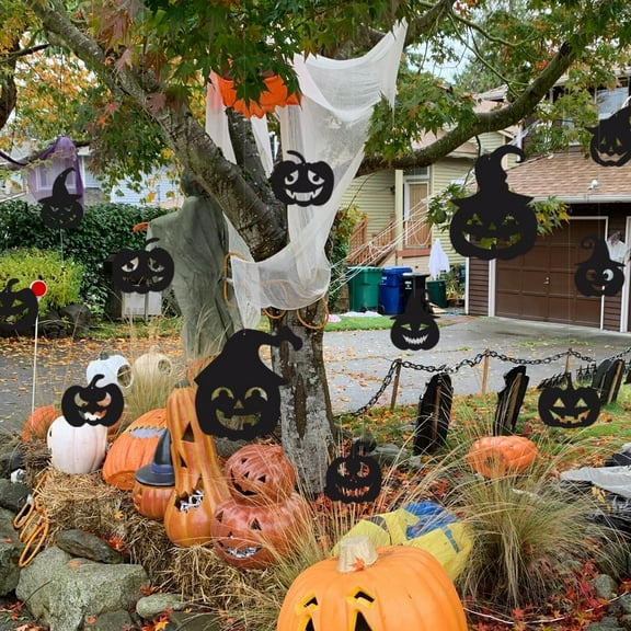 3D Halloween Hanging Pumpkin Decoration, 12 Pieces Realistic Scary Hanging Flying Pumpkin Ghost for Yard Sign Garden Outdoor Indoor Lawn,Flying Plastic Pumpkin Porch Decor