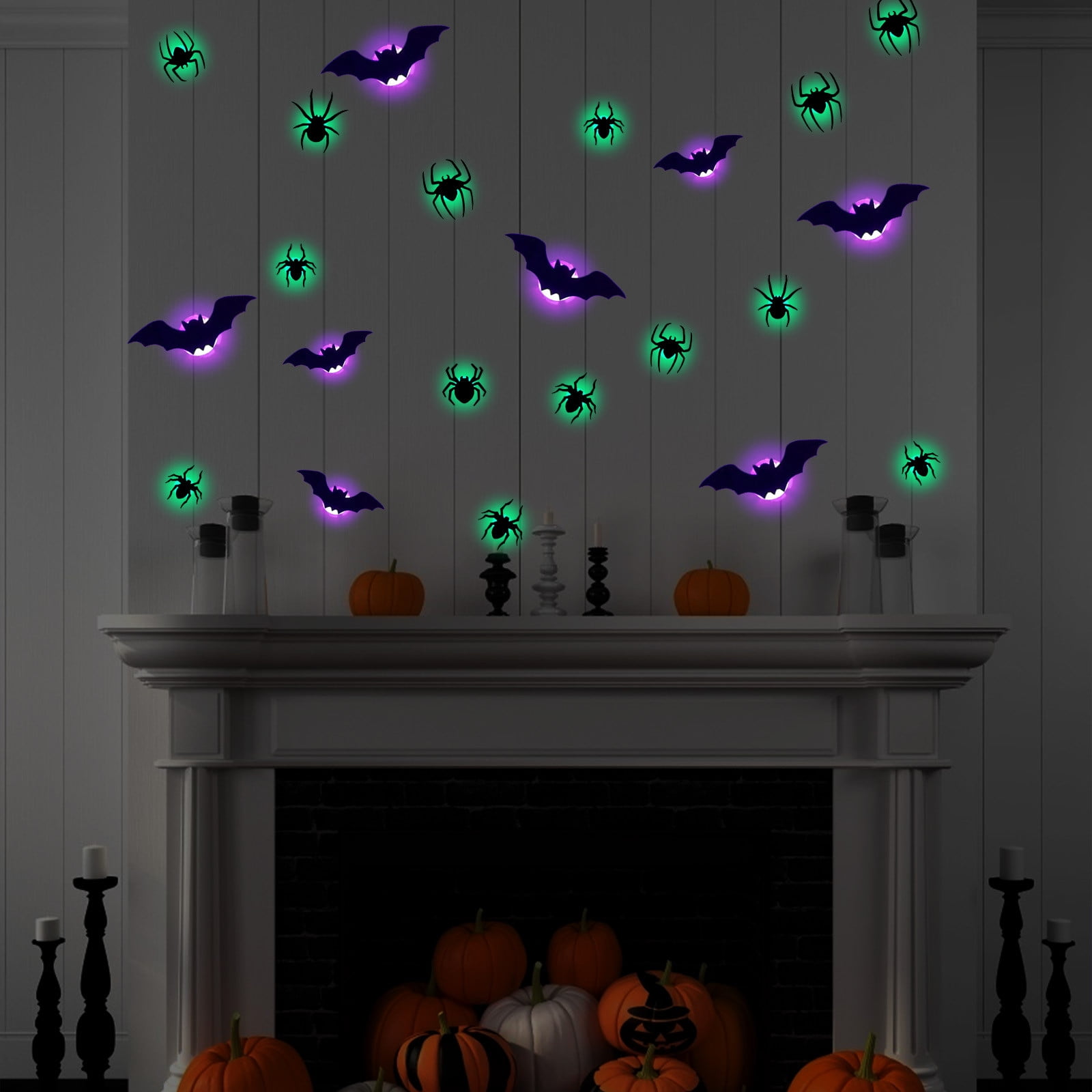 3D Halloween LED Flashing Window Wall Stickers,Glow in The Dark Spider ...