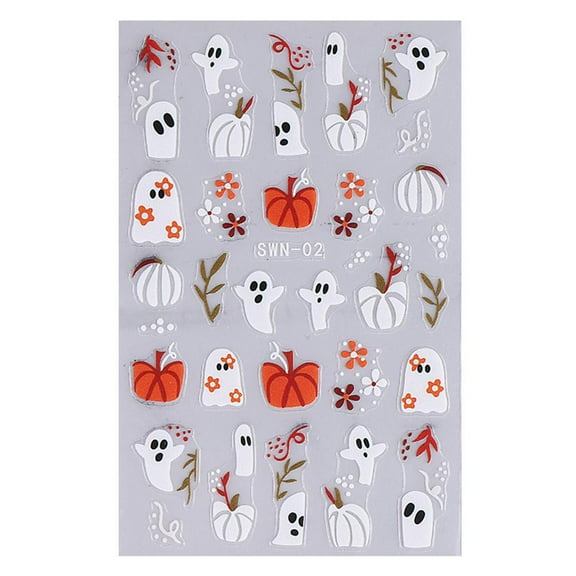 3D Halloween Nail Stickers Pumpkin Ghost Spider Skull Design Bow Flower Cut