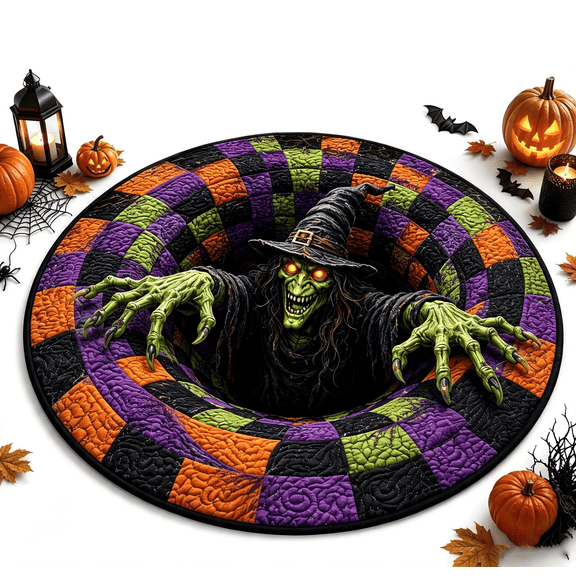 3D Halloween Optical Illusion Round Rug, Spooky Skeleton Abyss Visual‑Depth Carpet, Crystal Velvet Non‑Slip Floor Mat for Home Decor, 24 Inches (B)