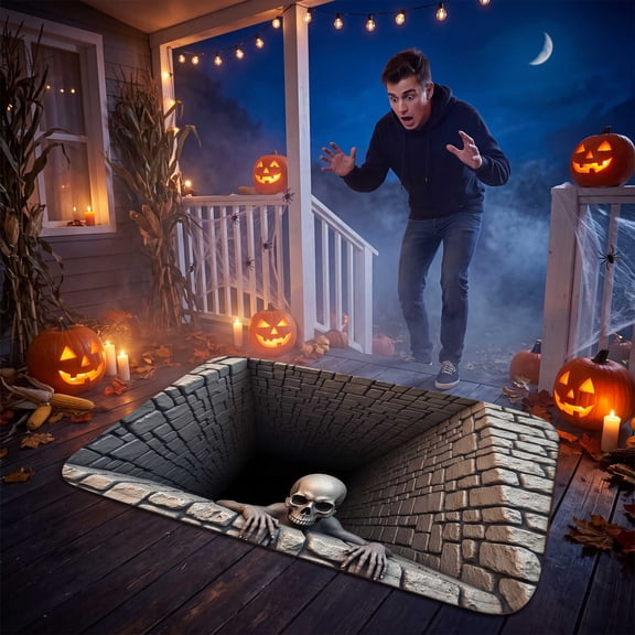 3D Halloween Optical Illusion Rug, Non-Slip Visual Effect Floor Mat with Spooky Design for Entryway Living Room and Party Decor