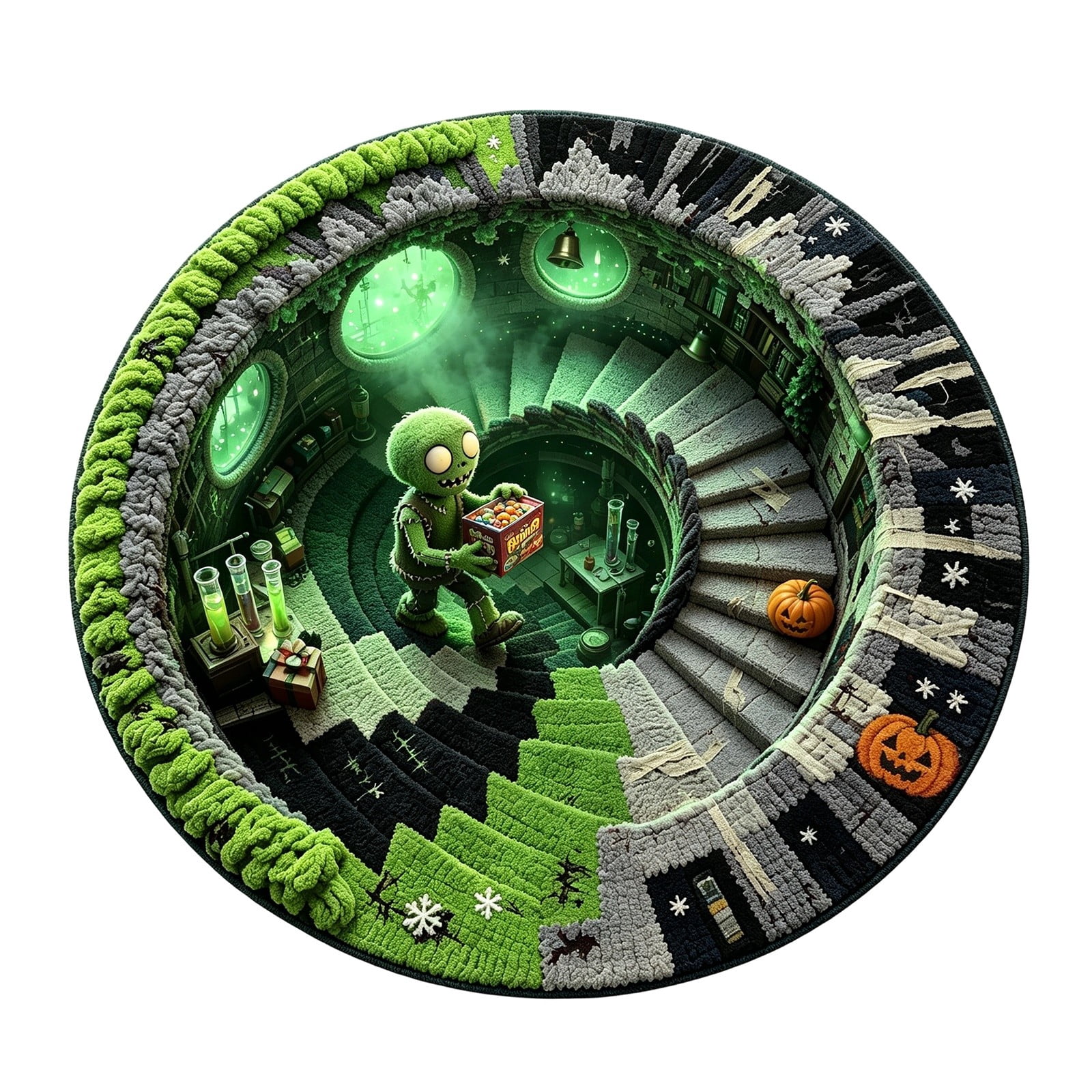 3D Halloween Round Doormat Spiral Staircase Visual Trap Floor Mat 60CM ...