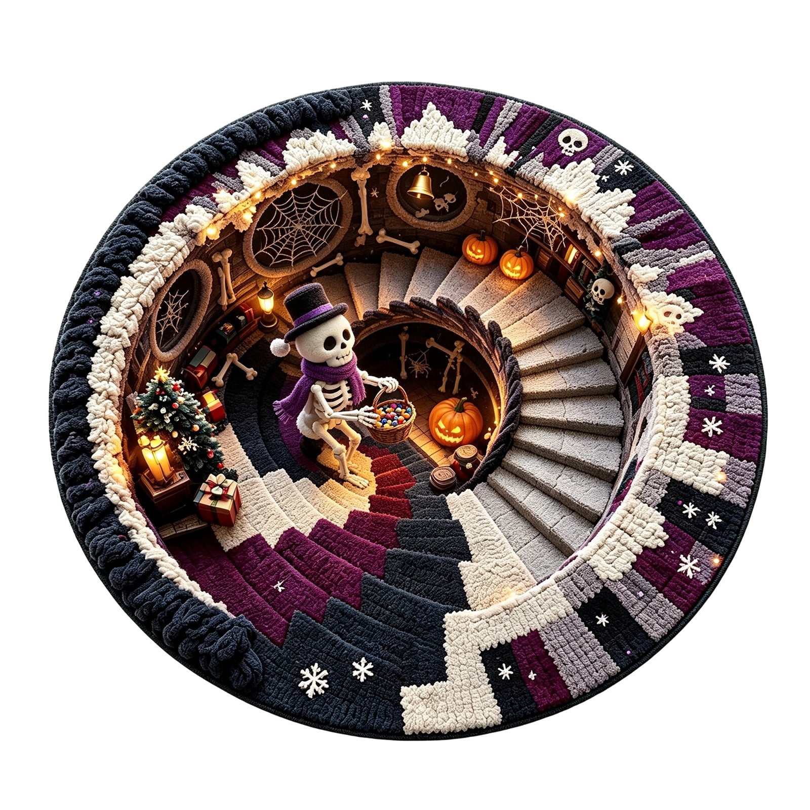 3D Halloween Round Doormat Spiral Staircase Visual Trap Floor Mat 60CM ...