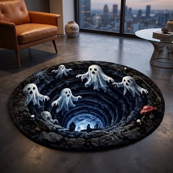 3D Halloween Round Rug, Illusion Halloween Round Mat, Funny Rug with Non-Slip Soft Visual Effect Door Mat for Living Room Indoor Decor