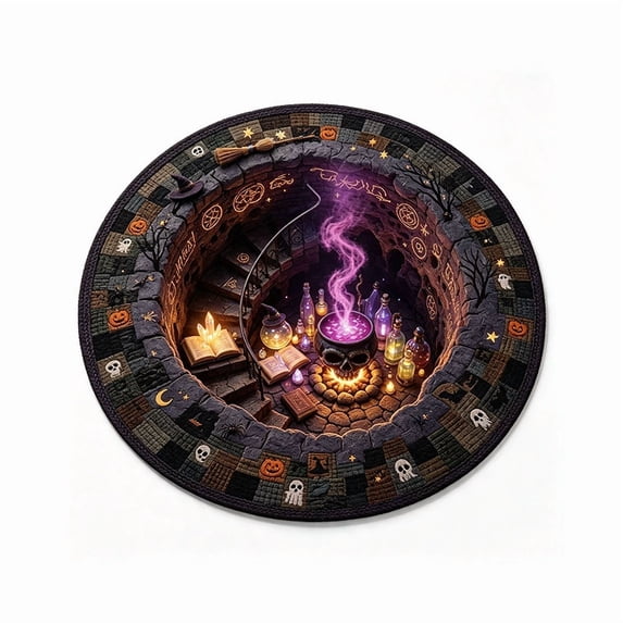 3D Halloween Round Rug, Optical Illusion Halloween Rug Door Mats, 3D Effect Design Floor Mat for Living Room & Bedroom Home Decor