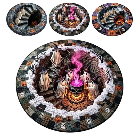 3D Halloween Rug, 2026 New 3D Novelty Ghost Skeleton Optical Illusion Rugs, Round Rug with Non-Slip Bottom, Soft Crystal Velvet for House, Living Room, Dorm & Horror Party Decor, 20*20"