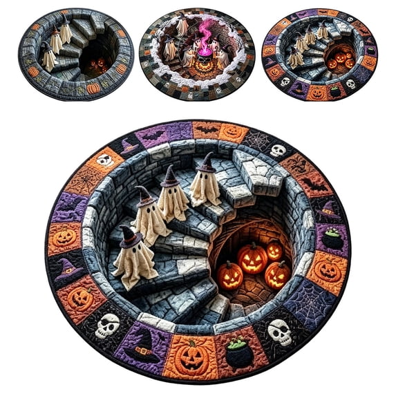 3D Halloween Rug, 2026 New 3D Novelty Ghost Skeleton Optical Illusion Rugs, Round Rug with Non-Slip Bottom, Soft Crystal Velvet for House, Living Room, Dorm & Horror Party Decor, 20*20"