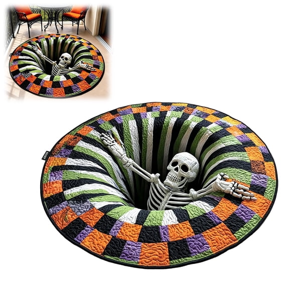 3D Halloween Rug, 24 Inch Round Optical Illusion Floor Mat, Spooky Halloween Pattern Non Slip Soft Rug for Entryway, Living Room, Bedroom & Holiday Home Decor