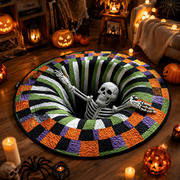 3D Halloween Rug, 3D Rugs Optical Illusion Indoor, Skeleton vortex rug, Crystal Velvet Soft and Durable Fabric Non-slip, 32Inch