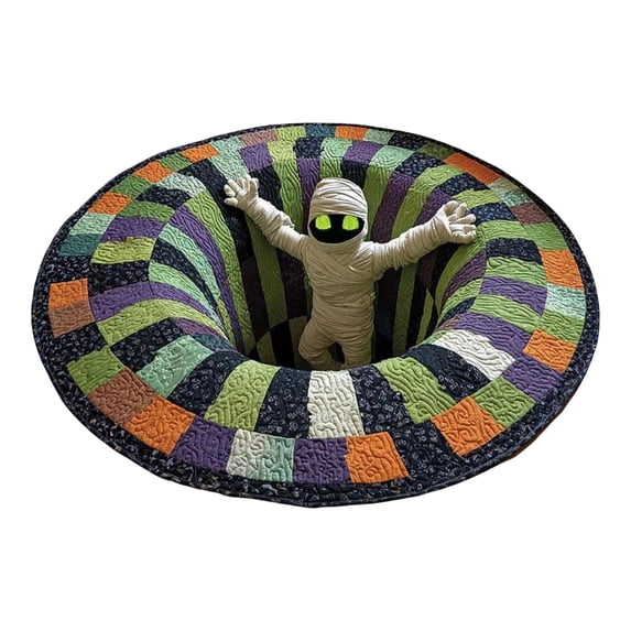 3D Halloween Rug, Candy Abyss Quilted Round Mat, Halloween Quilted Round Rug 3D Illusion, Soft & Durable Fabric Non-Slip Modern Home Decor