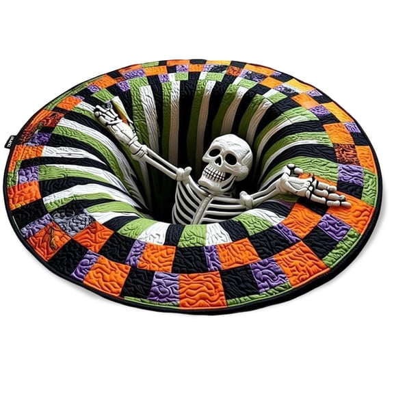 3D Halloween Rug, Candy Corn Abyss Quilted Round Mat, Halloween Quilted Round Rug 3D Illusion, Soft & Durable Fabric Non-Slip Modern Home Decor