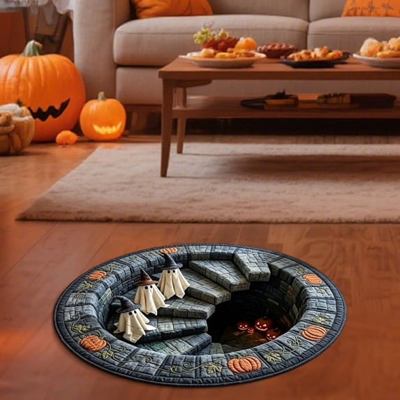 3D Halloween Rug, Candy Corn Abyss Quilted Round Mat, Halloween Quilted Round Rug 3D Illusion, Soft & Durable Fabric Non-Slip Modern Home Decor
