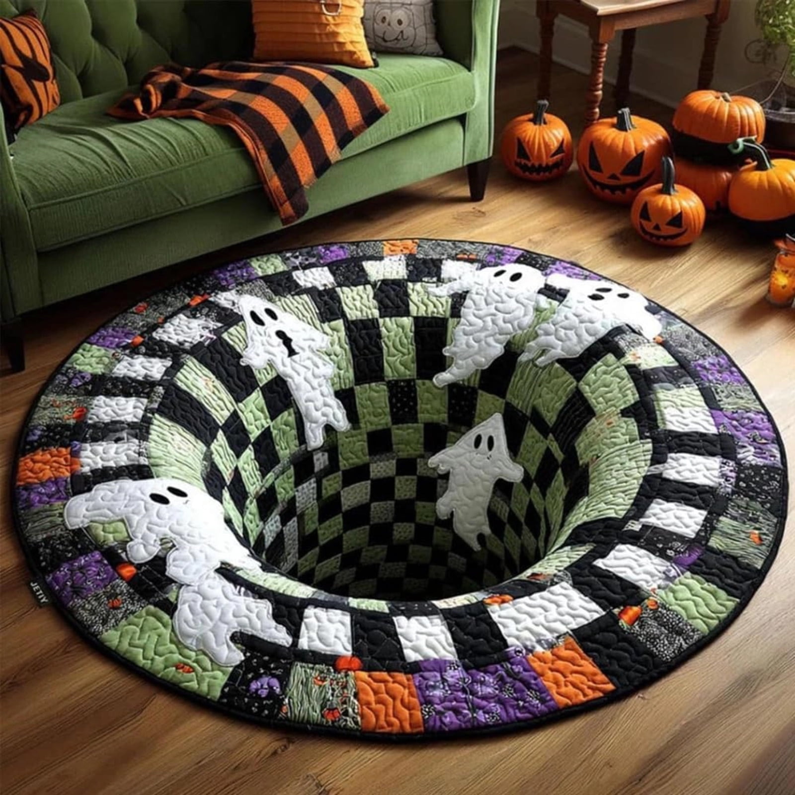 3D Halloween Rug, Candy Corn Abyss Quilted Round Mat, Optical Illusion ...
